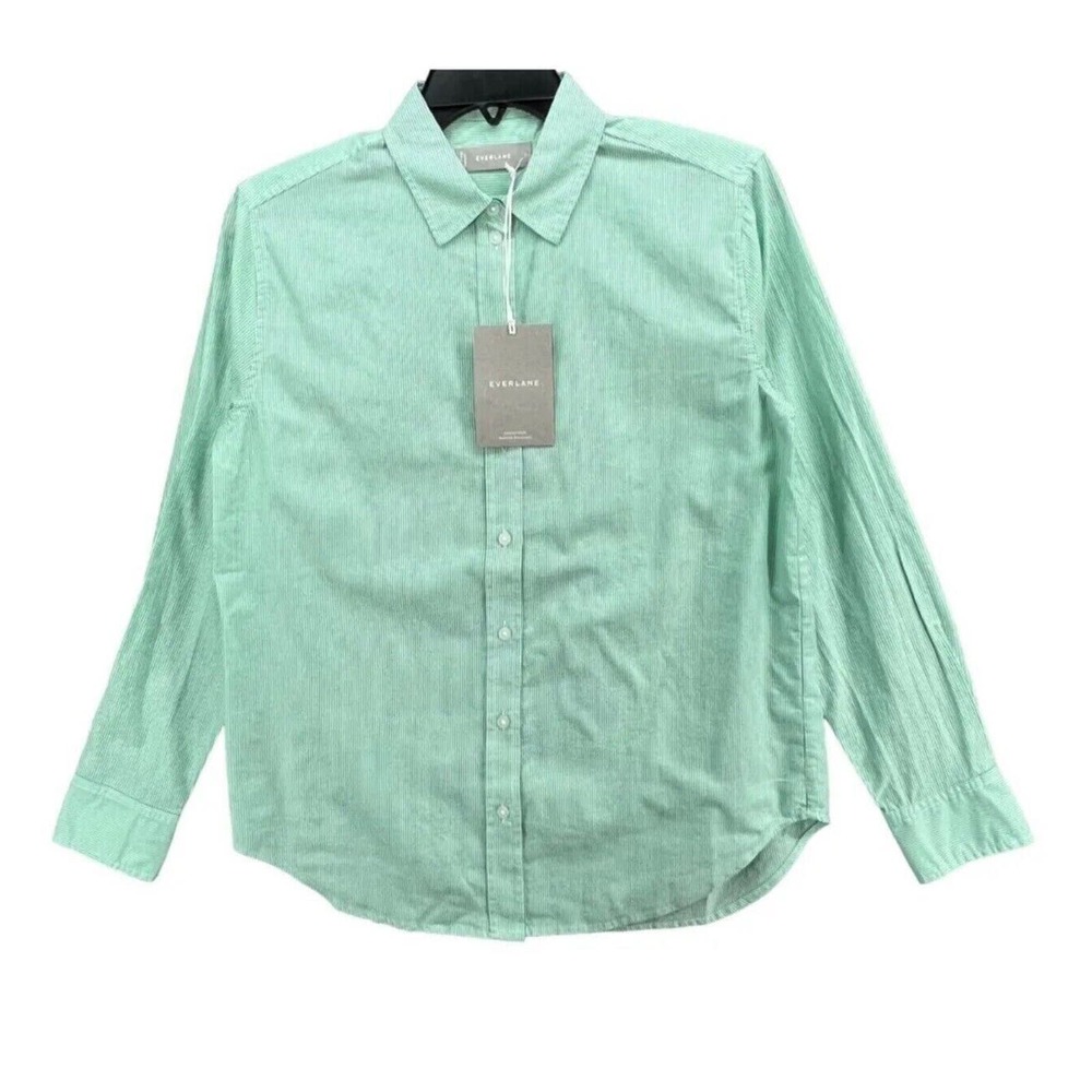 Everlane Silky Cotton Striped Button Down Shirt Size 00 Mint Green Oversized NWT